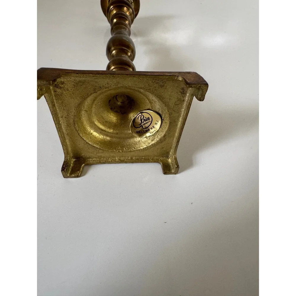 Vintage Price Products Solid Brass Candlestick Holder Square Footed Base 6.75in